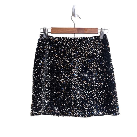 Vassia Kostara Sequin Mini Skirt Black Silver Sparkle Party Holiday Womans Small - Picture 2 of 13